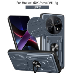 For Huawei 60X Case With Slide Lens Cover nova Y91 4G Rotating Ring Shockproof Stand Holder Phone Case