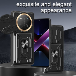 For Honor X60 pro Case With Slide Lens Cover X9C 5G Rotating Ring Shockproof Stand Holder Phone Case