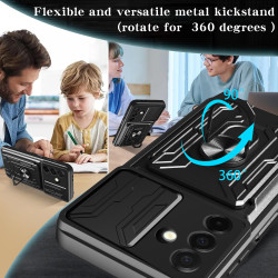 For Samsung Galaxy A26 Case With Slide Lens Cover Rotating Ring Shockproof Stand Holder Phone Case