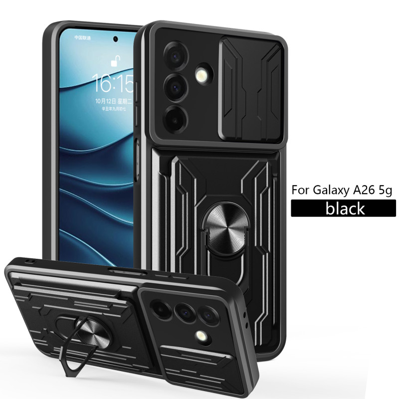 For Samsung Galaxy A26 Case With Slide Lens Cover Rotating Ring Shockproof Stand Holder Phone Case