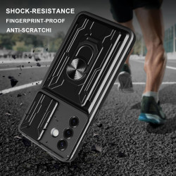 For Samsung Galaxy S25 Plus Case With Slide Lens Cover Rotating Ring Shockproof Stand Holder Phone Case