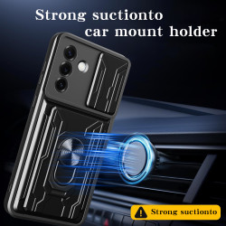 For Samsung Galaxy S25 Plus Case With Slide Lens Cover Rotating Ring Shockproof Stand Holder Phone Case