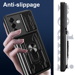 For Samsung Galaxy S25 Plus Case With Slide Lens Cover Rotating Ring Shockproof Stand Holder Phone Case