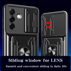 For Samsung Galaxy S25 Plus Case With Slide Lens Cover Rotating Ring Shockproof Stand Holder Phone Case