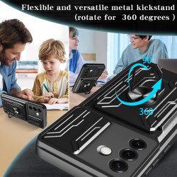 For Samsung Galaxy S25 Plus Case With Slide Lens Cover Rotating Ring Shockproof Stand Holder Phone Case