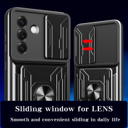 For Samsung Galaxy S25 Case With Slide Lens Cover Rotating Ring Shockproof Stand Holder Phone Case