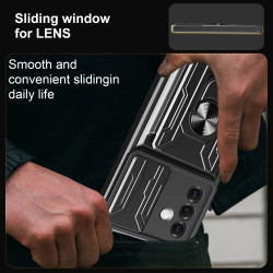 For Samsung Galaxy S25 Case With Slide Lens Cover Rotating Ring Shockproof Stand Holder Phone Case