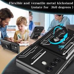 For Samsung Galaxy S25 Case With Slide Lens Cover Rotating Ring Shockproof Stand Holder Phone Case