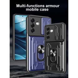 For Samsung Galaxy S25 Case With Slide Lens Cover Rotating Ring Shockproof Stand Holder Phone Case