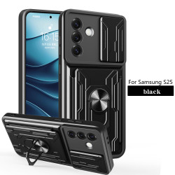 For Samsung Galaxy S25 Case With Slide Lens Cover Rotating Ring Shockproof Stand Holder Phone Case