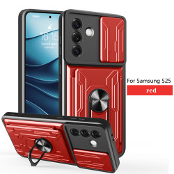 For Samsung Galaxy S25 Case With Slide Lens Cover Rotating Ring Shockproof Stand Holder Phone Case