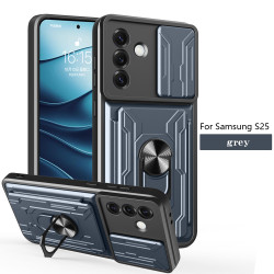 For Samsung Galaxy S25 Case With Slide Lens Cover Rotating Ring Shockproof Stand Holder Phone Case