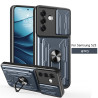 For Samsung Galaxy S25 Case With Slide Lens Cover Rotating Ring Shockproof Stand Holder Phone Case