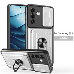 For Samsung Galaxy S25 Case With Slide Lens Cover Rotating Ring Shockproof Stand Holder Phone Case