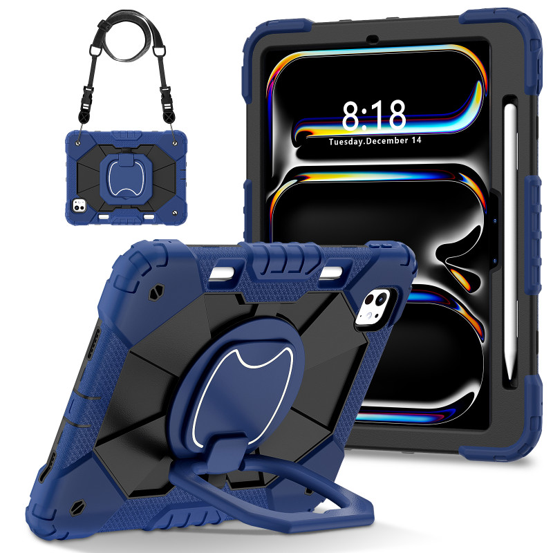 Case for iPad Pro 11inch 2024 Case Safe Silicon + PC Shoulder Strap Shockproof Stand Tablet Cover Handle Stand Rugged Funda