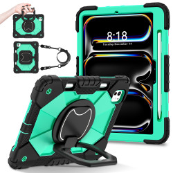Case for iPad Pro 11inch 2024 Case Safe Silicon + PC Shoulder Strap Shockproof Stand Tablet Cover Handle Stand Rugged Funda