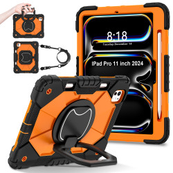 Case for iPad Pro 11inch 2024 Case Safe Silicon + PC Shoulder Strap Shockproof Stand Tablet Cover Handle Stand Rugged Funda