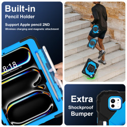 Case for iPad Pro 11inch 2024 Case Safe Silicon + PC Shoulder Strap Shockproof Stand Tablet Cover Handle Stand Rugged Funda