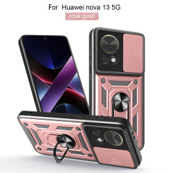 For Huawei nova 13 5G Case With Slide Lens Cover Rotating Ring Shockproof Stand Holder Phone Case for nova 13 5G
