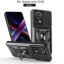 For Huawei nova 13 5G Case With Slide Lens Cover Rotating Ring Shockproof Stand Holder Phone Case for nova 13 5G