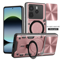 Case For Redmi note14 4G Magnetic Slide Camera Protection note14 4G Cover 360 Rotate Kickstand Armor Ring Funda Capa