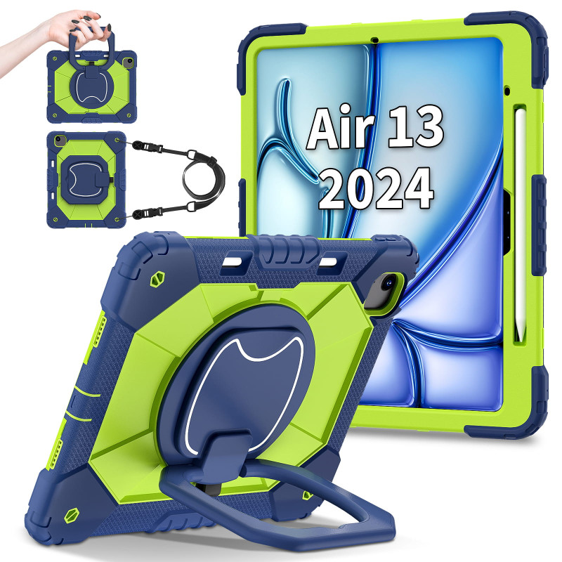 Case for iPad Air 13 inch 2024 Case Safe Silicon + PC Shoulder Strap Shockproof Stand Tablet Cover Handle Stand Rugged Funda