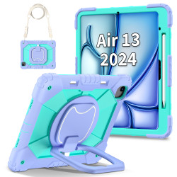 Case for iPad Air 13 inch 2024 Case Safe Silicon + PC Shoulder Strap Shockproof Stand Tablet Cover Handle Stand Rugged Funda