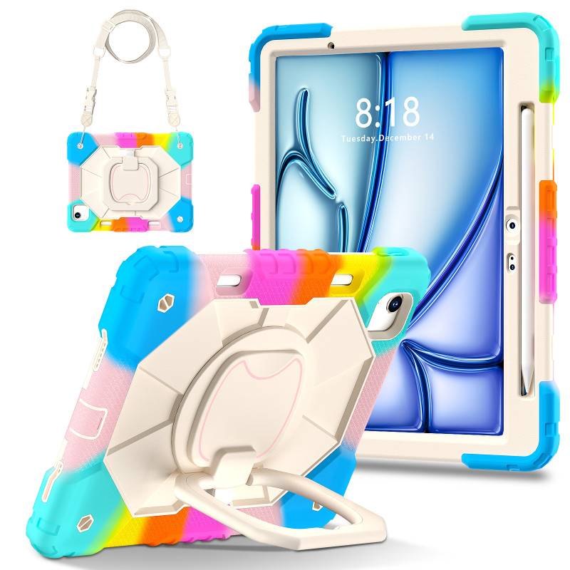 Case for iPad Air 11 inch 2024 Case Safe Silicon + PC Shoulder Strap Shockproof Stand Tablet Cover Handle Stand Rugged Funda