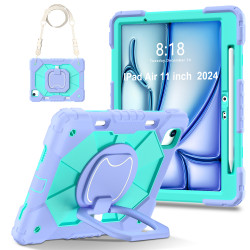 Case for iPad Air 11 inch 2024 Case Safe Silicon + PC Shoulder Strap Shockproof Stand Tablet Cover Handle Stand Rugged Funda