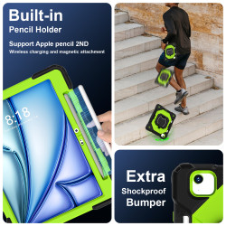 Case for iPad Air 11 inch 2024 Case Safe Silicon + PC Shoulder Strap Shockproof Stand Tablet Cover Handle Stand Rugged Funda