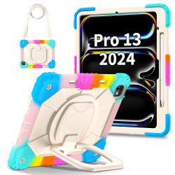Case for iPad Pro 13 inch 2024 Case Safe Silicon + PC Shoulder Strap Shockproof Stand Tablet Cover Handle Stand Rugged Funda