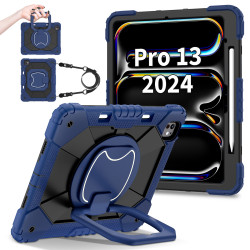 Case for iPad Pro 13 inch 2024 Case Safe Silicon + PC Shoulder Strap Shockproof Stand Tablet Cover Handle Stand Rugged Funda