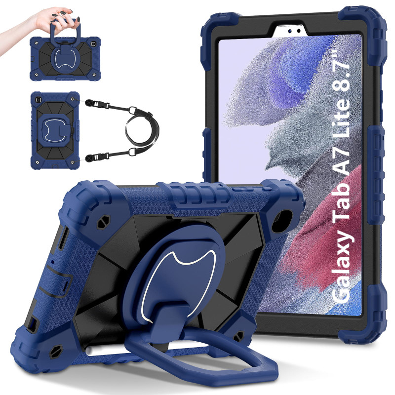 Case for Samsung Tab A7lite 8.7 T225 T220 2021 Case Safe Silicon + PC Shoulder Strap Shockproof Stand Tablet Cover Handle Stand Rugged Funda