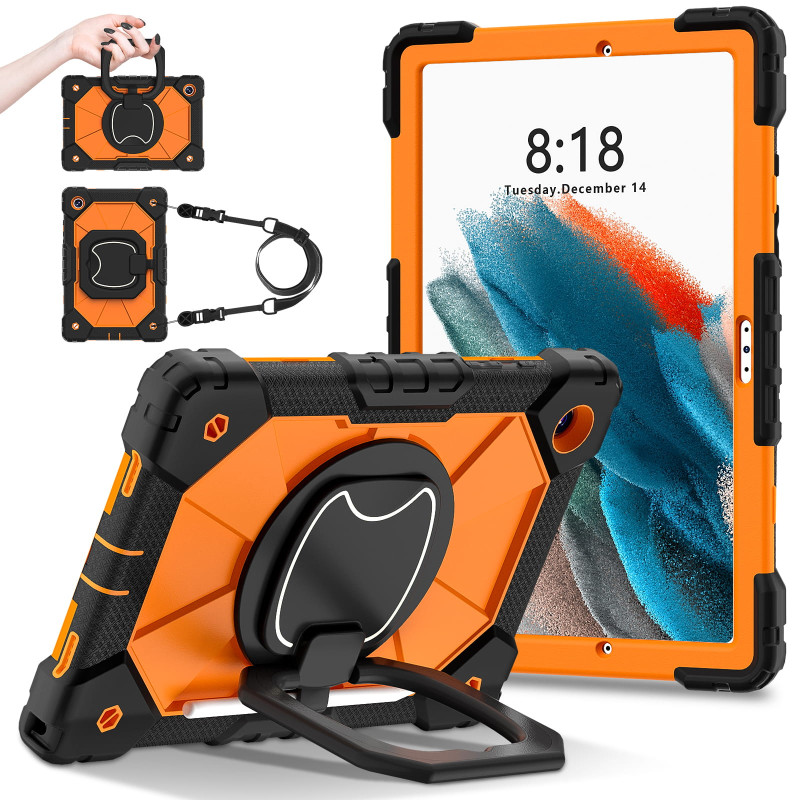 Case for Samsung Tab A8 10.5 2021 Case Safe Silicon + PC Shoulder Strap Shockproof Stand Tablet Cover Handle Stand Rugged Funda