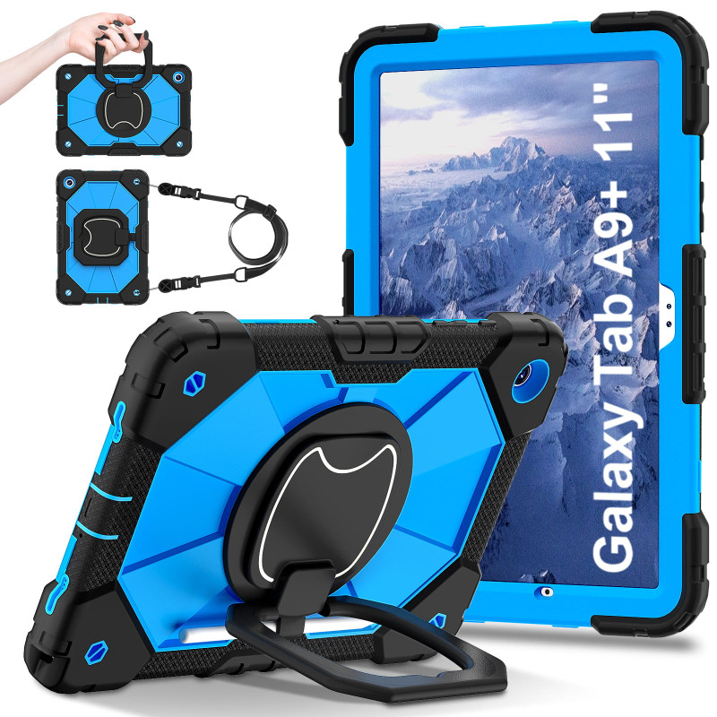 Case for Samsung Tab A9+ 11 2023 Case Safe Silicon + PC Shoulder Strap Shockproof Stand Tablet Cover Handle Stand Rugged Funda