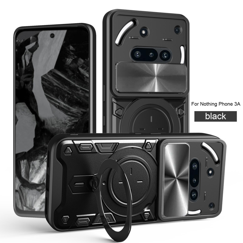 Case For Nothing Phone 3a Magnetic Slide Camera Protection Cover 360 Rotate Kickstand Armor Ring Funda Capa