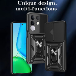 For vivo Y29 4G Case With Slide Lens Cover Rotating Ring Shockproof Stand Holder Phone Case