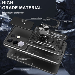 For vivo Y29 4G Case With Slide Lens Cover Rotating Ring Shockproof Stand Holder Phone Case