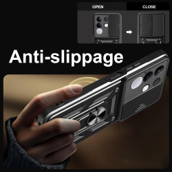 For vivo Y29 4G Case With Slide Lens Cover Rotating Ring Shockproof Stand Holder Phone Case