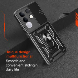 For vivo Y29 4G Case With Slide Lens Cover Rotating Ring Shockproof Stand Holder Phone Case