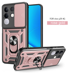For vivo Y29 4G Case With Slide Lens Cover Rotating Ring Shockproof Stand Holder Phone Case