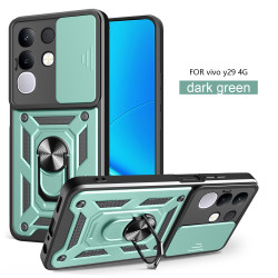 For vivo Y29 4G Case With Slide Lens Cover Rotating Ring Shockproof Stand Holder Phone Case