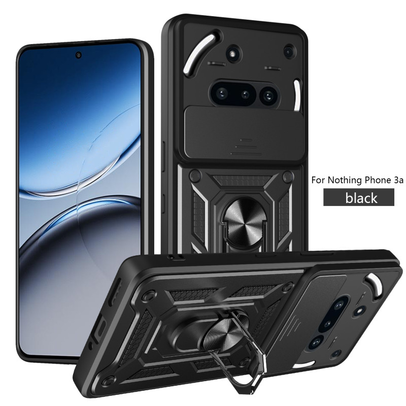 For Nothing Phone 3a Case With Slide Lens Cover Rotating Ring Shockproof Stand Holder Phone Case