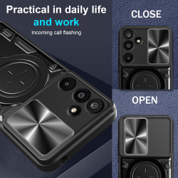 Case For Samsung Galaxy M16 Magnetic Slide Camera Protection Cover 360 Rotate Kickstand Armor Ring Funda Capa