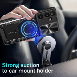 Case For Samsung Galaxy M16 Magnetic Slide Camera Protection Cover 360 Rotate Kickstand Armor Ring Funda Capa