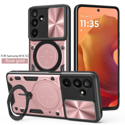 Case For Samsung Galaxy M16 Magnetic Slide Camera Protection Cover 360 Rotate Kickstand Armor Ring Funda Capa