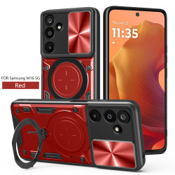 Case For Samsung Galaxy M16 Magnetic Slide Camera Protection Cover 360 Rotate Kickstand Armor Ring Funda Capa