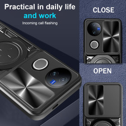 Case For vivo V50 Magnetic Slide Camera Protection Cover 360 Rotate Kickstand Armor Ring Funda Capa