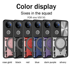 Case For vivo V50 Magnetic Slide Camera Protection Cover 360 Rotate Kickstand Armor Ring Funda Capa