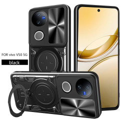 Case For vivo V50 Magnetic Slide Camera Protection Cover 360 Rotate Kickstand Armor Ring Funda Capa